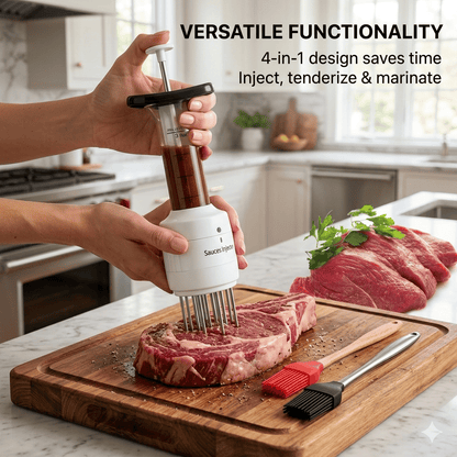 4-in-1 Meat Tenderizer and Marinade Injector Tool with Needle for Steak, Poultry, and Roasts