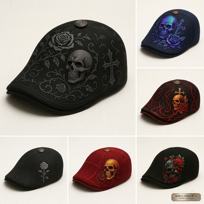 🔥Last Day 49% OFF💀Handcrafted Skull & Thorn Flat Cap🎁