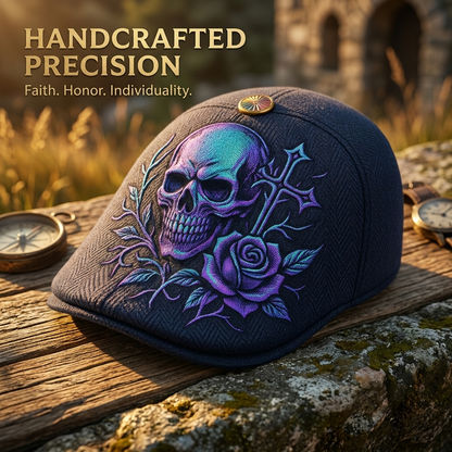 🔥Last Day 49% OFF💀Handcrafted Skull & Thorn Flat Cap🎁