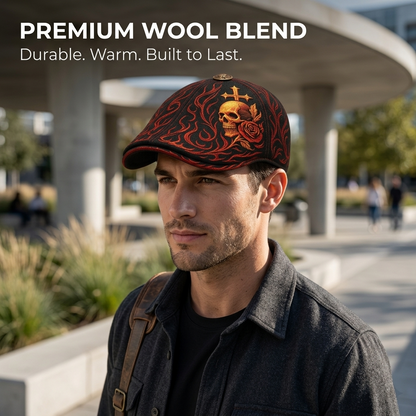 🔥Last Day 49% OFF💀Handcrafted Skull & Thorn Flat Cap🎁