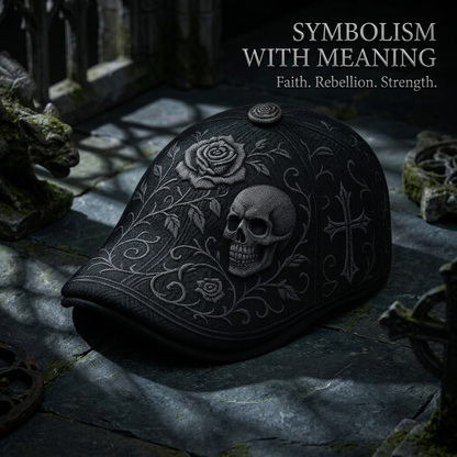 🔥Last Day 49% OFF💀Handcrafted Skull & Thorn Flat Cap🎁