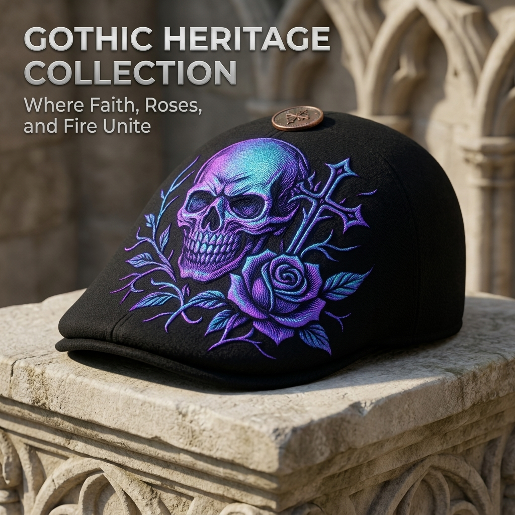 🔥Last Day 49% OFF💀Handcrafted Skull & Thorn Flat Cap🎁