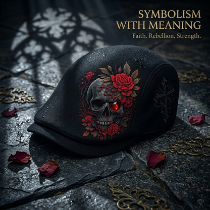 🔥Last Day 49% OFF💀Handcrafted Skull & Thorn Flat Cap🎁