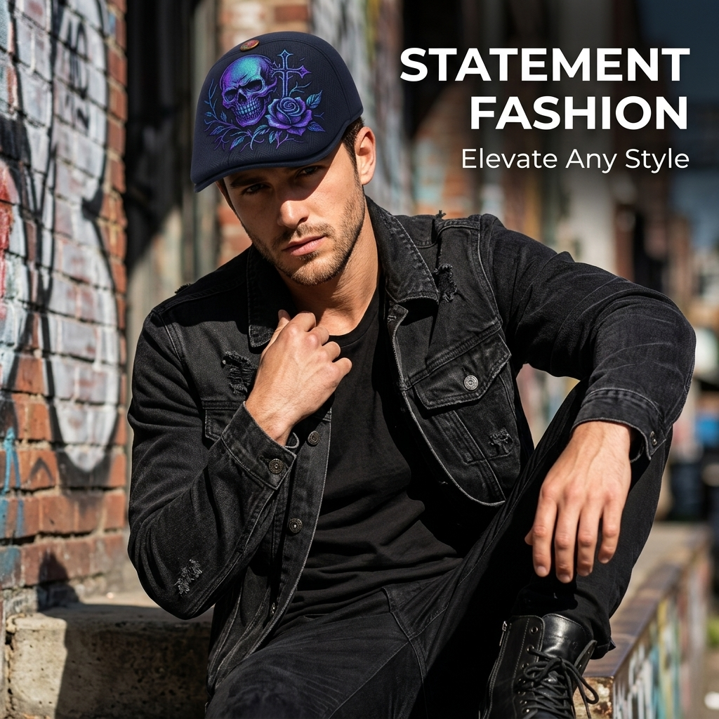 🔥Last Day 49% OFF💀Handcrafted Skull & Thorn Flat Cap🎁