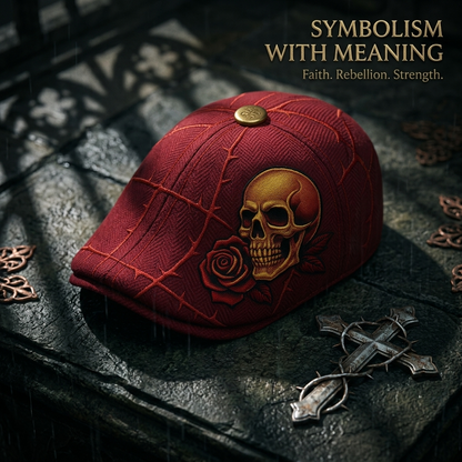 🔥Last Day 49% OFF💀Handcrafted Skull & Thorn Flat Cap🎁